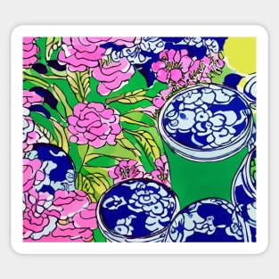 Abstract chinoiserie with Ming jars Sticker